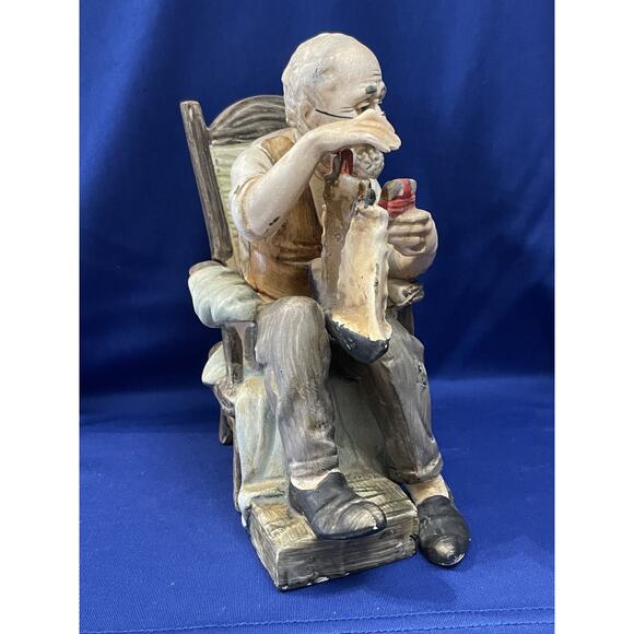 Norleans Old Man In Chair Holding Toy Boat Figurine - Picture 2 of 8